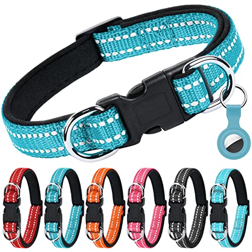 AUAUY Collar Perro, Collar Nylon Reflectante, Collar Perro Ajustable, Collar Neopreno Forrado, Anillo Doble D y Hebilla de Liberación Rápida, para Perros Pequeños, Medianos y Grandes (Lago Azul-S)