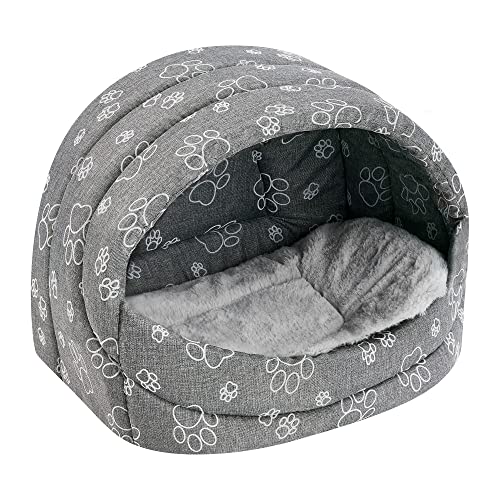 SuperKissen24. Cama Pequeños Medianos Grandes Perros y Gatos - Casetas Perros para Uso en Interiores - Cama Cueva Impermeable - Oeko-Tex Certificado - 61x45x41 cm - Lino Gris