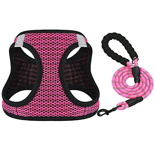 JDwinwin Arnes Perro Antitirones Pequeño Mediano Grande con Correa, Ajustable Transportin Perros Cinturon Coche, Arnés Mascotas Antiescape Easy Walk Adiesreamiento Accesorios para Dogar Gato - Rosa