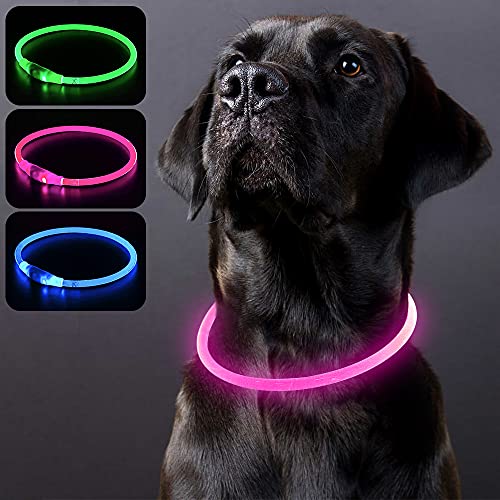 PZRLit Collar Luminoso Perro Recargable, Collar Luz Perros Impermeable, Collar LED Perro para Perros Pequeños Cachorro, Medianos y Grandes, Collar Reflectante Perro de Seguridad-Rosa