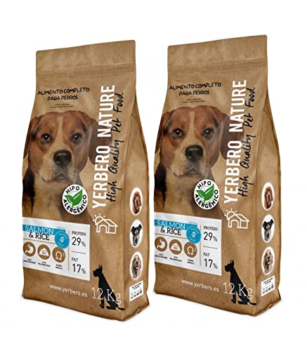 Yerbero Nature Salmon & Rice 2 uds de 12 kg de alimento sin Gluten Hipoalergenico para Perros con 10% de Ahorro.