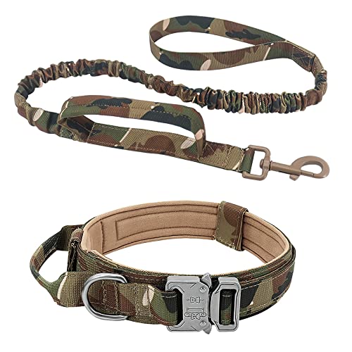 ALLSOPETS Táctico Correa para Perro y Collar Juegos Collar para Perro con Correa para Perro y Manija de Control Collar Militar Ajustable para Perro para Perros Medianos Grandes Camuflaje XL