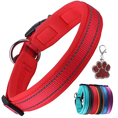 PcEoTllar Collar de Perro Suave Acolchado Neopreno Ajustable Collares Reflectantes para Mascotas para Perros PequeñOs Medianos Grandes - Rojo -L