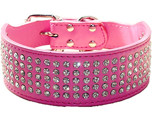 haoyueer Collares para perros de 5 cm de ancho y 5 filas de diamantes de cristal brillantes deslumbrantes y elegantes de piel sintética para perros medianos y grandes