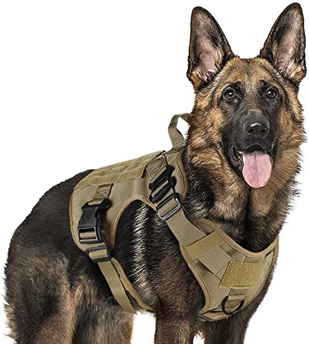 rabbitgoo Arnes Táctico Perro Grande Arnes Antitirones Militar Malla Transpirable Chaleco para Adiestramiento con 2 Anillos Ajustables con Técnica Molle para Adiestrar, Caminar, Cazar Marrón M