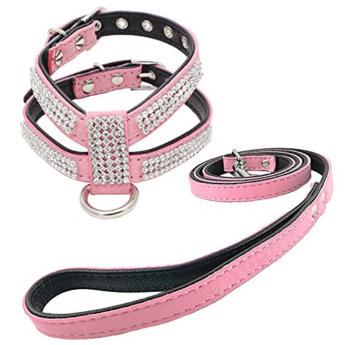 Newtensina Moda Perro arnes con Diamantes y Correa Linda Mujer Bling Pequeña Perro arnes con Correa para Perro