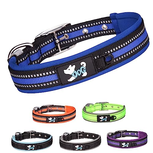 TSKDKIT Collar Perro Ajustable, Collares de Perro Acolchados de Neopreno Transpirable Súper Suave, Collar de Perro Reflectante para Todas Las Razas de Perros(Azul Negro,L)