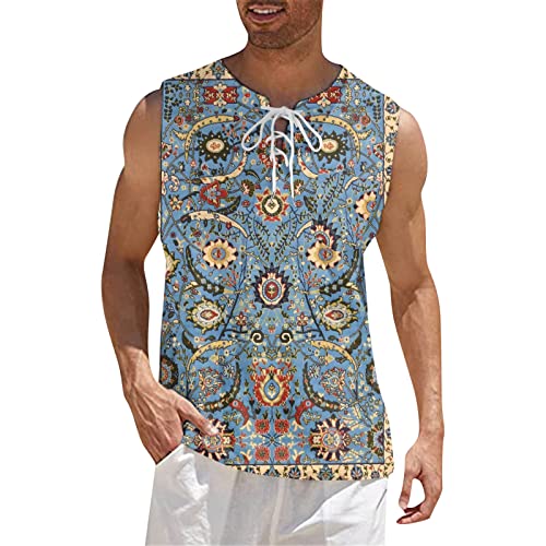 OCCOKO Tela de lino para impresión digital 3D con estampado de hombre con frenillo sin mangas camisetas de verano, C-azul claro, L