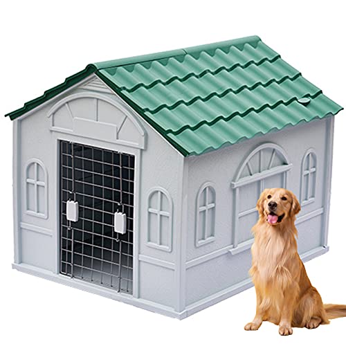 Casetas para Perros Grandes Exterior Impermeables, Caseta de Plastico para Perros, Caseta Perros Exterior con Puerta, Casa Perro Mediano, Casa Perro Grande, Casa P(Size:M (1-45kg animals),Color:Verde)