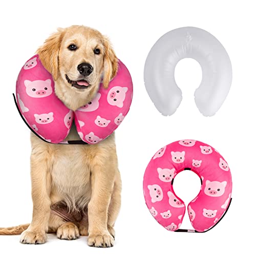 CuteBone Collar inflable para perros con fundas de forro polar suave extraíble para perros y gatos pequeños/medianos/grandes después de las operaciones GWB01L-DE