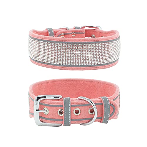 haoyueer Collar de perro con diamantes de imitación, deslumbrante ante suave y reflectante, collar grande de diamante de cristal para perros medianos y grandes (L:19-23 pulgadas, rosa)