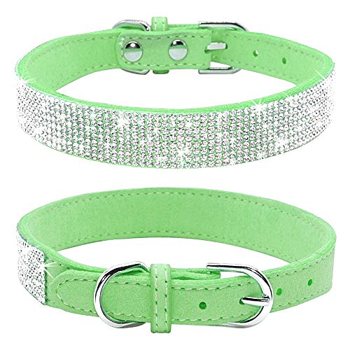 haoyueer Collar de perro con diamantes de imitación, piel de ante suave para perro, gato, collar de diamantes de imitación de cristal, collar de perrito