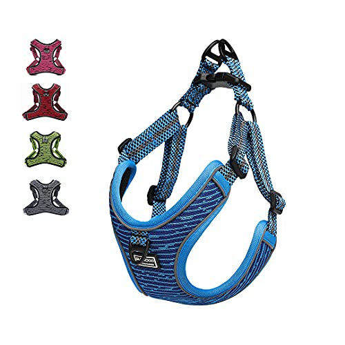 Suredoo Arnés Perro Reflectante Ajustable, Arnés Antitirones Suave Acolchado Cómodo Transpirable Arnés Chaleco para Cachorros Perros Pequeños Mediano (M, Azul)