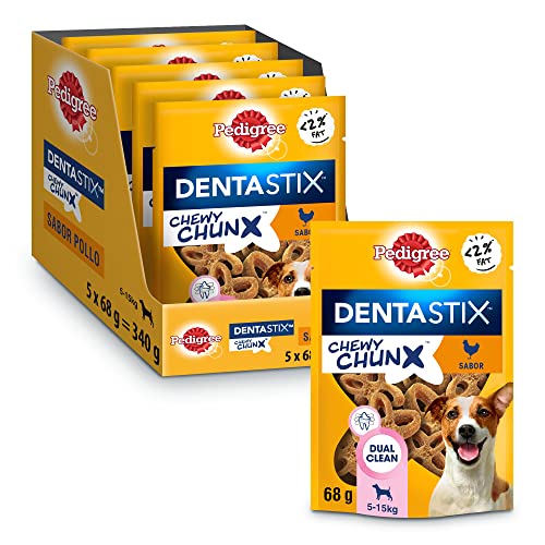 Pedigree Dentastix Chewy Chunx Snack Dental para Perros Pequeños sabor Pollo (5 bolsitas x 68g)