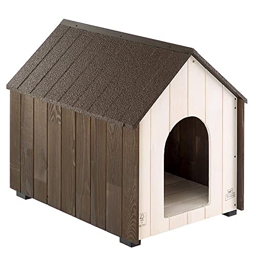 FERPLAST Caseta Perros Exteriores Koya, en Madera FSC con Pintura no Tóxica, Orificios de Ventilación, Patas Aislantes, 54.5 x 74.5 x h 66.5 cm, M