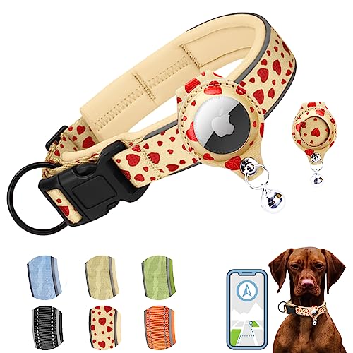 AgoumLux Collar Perro para Airtag Ajustable Reflectante Nylon con Acolchado de Neopreno Suave para Perros Pequeños Medianos Grandes