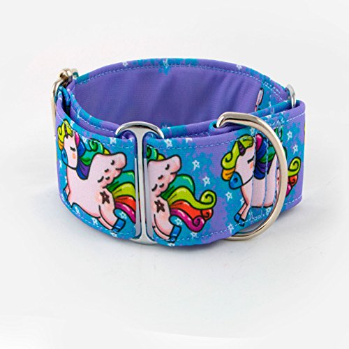 Galguita Amelie, 5cm Ancho Talla M (30cm - 39cm),Collar para Perro Martingale. Unicornios.