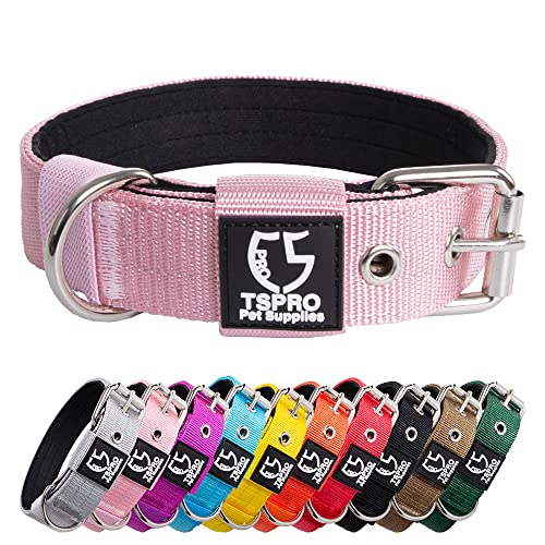 TSPRO Collar táctico para perro de 1.25 pulgadas de ancho, collar de perro fuerte de grado militar, collar de perro grueso, collar de perro con hebilla de metal resistente (rosa, S)