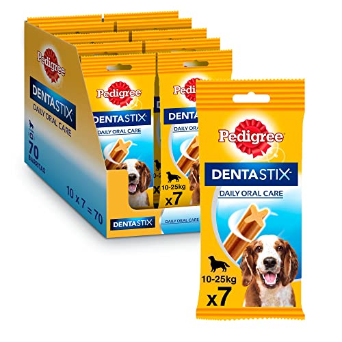 Pedigree Dentastix Snack Dental para la Higiene Oral de Perros Medianos (10 paquetes de 7ud)