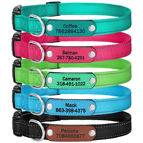 Collares de Perro con Grabado Reflectante, Collar de Perro de Nailon Personalizado Personalizado, 5 Colores, Ajustable para Cachorros, Perros pequeños, medianos y Grandes