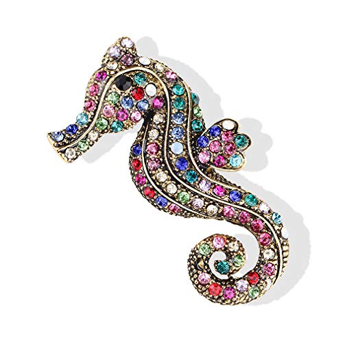 YAZILIND Broche Color Rhinestone Mar Caballo Estrella de Mar Peces Pecho Hebilla Pin Mujeres Ramillete Ropa Accesorios Fiesta Retro