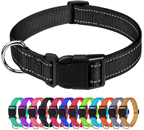 TagME Collar Perro Ajustable,Collar Nylon Reflectante,para Caminar Correr Entrenamiento,para Perros Pequeños,Negro,1.5cm De Ancho