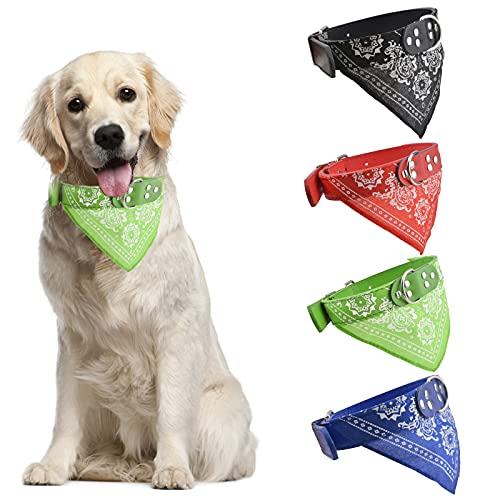 HACRAHO Collar de pañuelo para perro, 4 bufandas triangulares para mascotas, cuello triangular de cuero para perros pequeños, medianos y grandes, azul, negro, rojo, verde