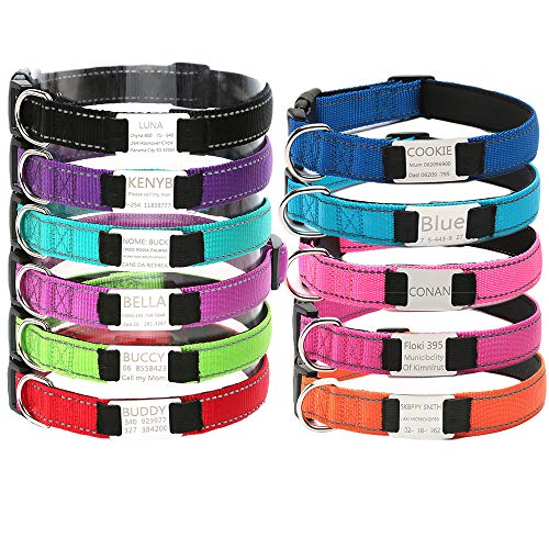 Oncpcare Collar de perro personalizado, collar reflectante grabado para mascotas con nombre y número de teléfono, collares de identificación ajustables para gatos y cachorros