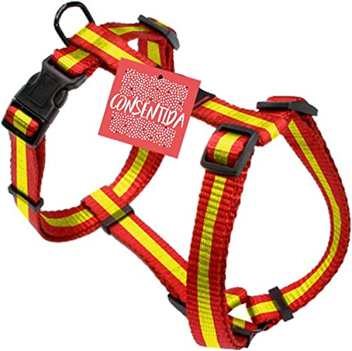 Arnés para Perros Pequeños T1 - 20 - 40 x 1 cm - Fabricado en Nylon - Diseño Bandera de España - Talla S - Muy Resistente y Confortable - Accesorios para Perros - Consentida