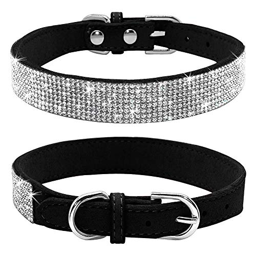 haoyueer Collar de Perro con Diamantes de imitación, Lindo Deslumbrante y Suave Gamuza de Cuero para Perro, Gato, Diamantes de imitación de Cristal, Collar para Perros y Mascotas