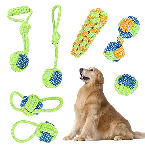 GGISUI Juguetes para Perros, 7 PCS Juguete de Cuerda para Perros, Juguetes interactivos para Cachorros y Perros Pequeños, Juguete Perro Indestructible beneficiosa para la Salud Dental del Perro