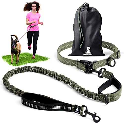 SparklyPets Correa de perro manos libres para perros medianos y grandes, arnés profesional con puntadas reflectantes para entrenar, caminar, correr y correr a tu mascota (verde)