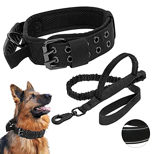 WOOLUCK Collar de Perro táctico, Nailon Collar Deentrenamiento Reflectante con Asa con Metal D Hebilla Collar, Collar de Perro Militar Ajustable para Entrenamiento de Perros Medianos y Grandes,M