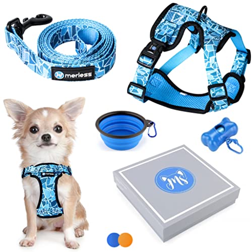 Arnés de Perro y Correa para Perro Pequeño Gato 1-3,5 kg. Arnes Antitirones Ajustable para Mascotas de Tamaño Muy Pequeño como Chihuahua. Transpirable Original Sólido. Lote de Paseo. (XS, Azul)