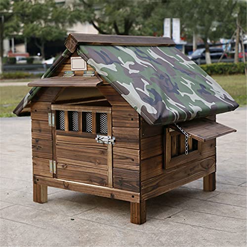 JHKGY Perrera para Perros Al Aire Libre Casa De Perro De Madera,Al Aire Libre con Ventanas De Puerta para Mascotas, Cabaña De Troncos, Perrera,para Cualquier Perro O Gato,con Cubierta De Lluvia,L