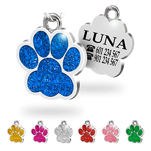 Chapa para Perro y Gato Personalizada - Ideal para Grabar su Nombre y tu Contacto - Placa Identificativa Hecha de Metal de aleación - Color Azul - Ibera Gifts