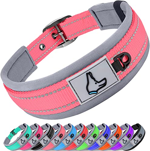 Joytale Collar Perro, Collar Acolchado de Neopreno Nylon Reflectante para Perro Pequeño, Medianos, Grandes, Collar para Perros Resistente Ajustable, Rosa, S