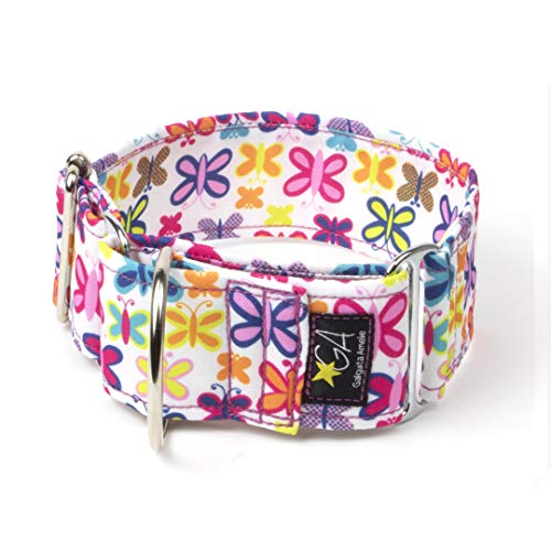 Galguita Amelie 4cm de Ancho Talla M (30-39cm), Collar para Perros Martingale. Mariposas.