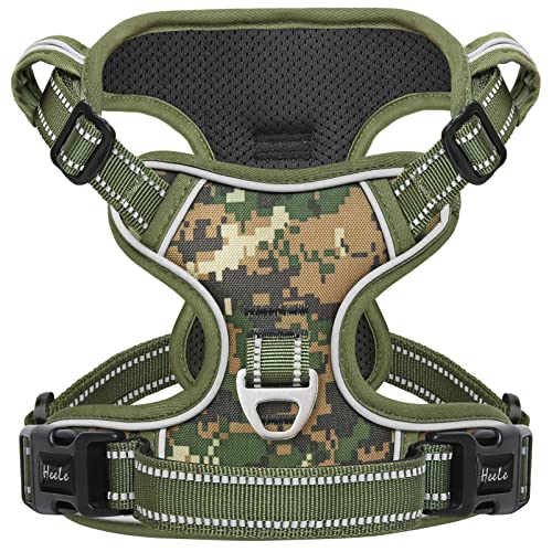 HEELE Arnes para Perro Arnes Antitirones Arnes Perro Ajustable Transpirable Reflectante Cómodo Arnes Tipo Chaleco Arnés para Perros Camuflaje Arnes Perro Pequeño Mediano, Camuflaje Verde, M