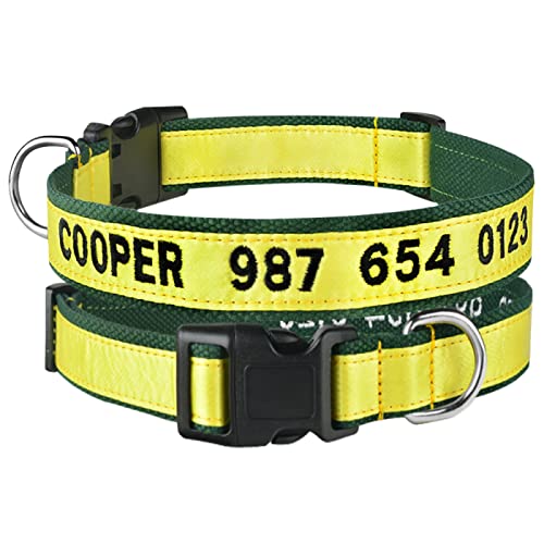 SARUEL Collar Personalizado para Mascotas,Collares De Nailon para Perros,Collar Personalizado con Nombre De Identificación De Cachorro para Perros Pequeños,Medianos Y Grandes,Ajustable,Amarillo,XS