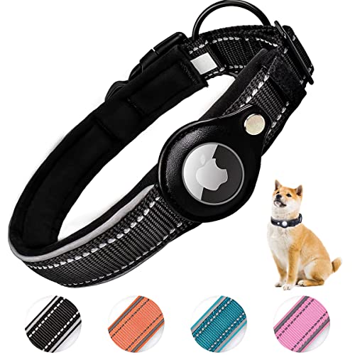 AgoumLux Collar AirTag Perro Reflectante Ajustable de Nailon Suave Acolchado Air Tag Integrado para Perros Pequeños Medianos Grandes