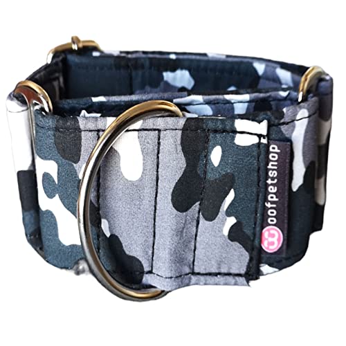 Woofpetshop® - Collar Martingale/Correa/Cinturon Seguridad MILITARY GREY para Perro Galgo Greyhound - Hecho a Mano en España