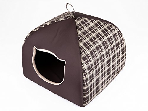 Caseta para gatos, sofá tumbona, cojín para gatos, sofá, cesta para gato, cama, sofá para animales, cama suave para mascotas, cojín R3 – 49 x 49 cm, marrón a cuadros