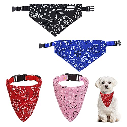 4 Piezas Bandanas para Perros Collar Ajustable con Bandana para Perro Pañuelos Ajustables para Mascotas para Perros y Gatos Pequeños Medianos (S)