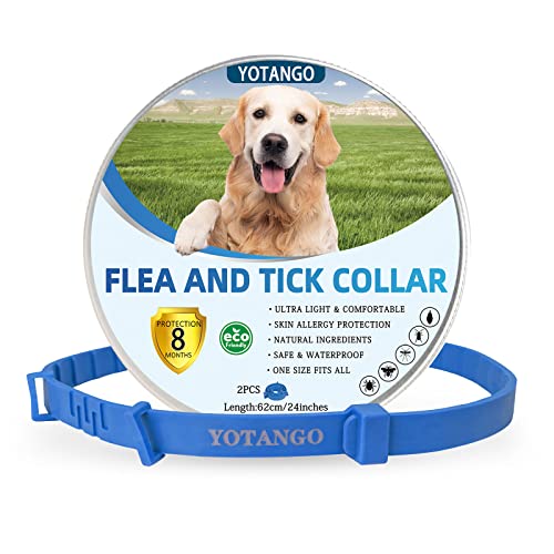 Collares Antiparasitario para Perros, Collar Antipulgas Perros, Ajustable Impermeable Collar de Pulgas y Garrapatas para Perro con 8 Meses de Protección Natural para Perros Cachorros Grandes-Azul