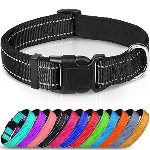 Joytale Collar Perro Reflectante,Nylon Collar Acolchado con Neopreno,Ajustable para Perros Pequeño,30-40cm,Negro