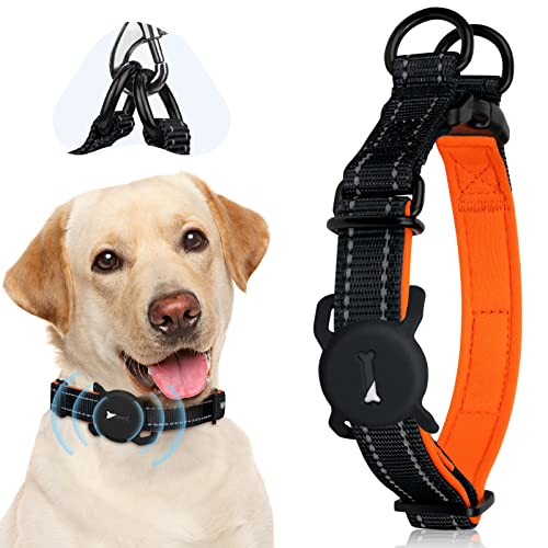 Dasbulk Collar Perro para Airtag, Collar Perro Ajustable, Collar Perro Nylon con Acolchado de Neopreno, Collar Reflectante para Perros Pequeños y Perros Medianos, Airtag no Incluido (M, Negro)