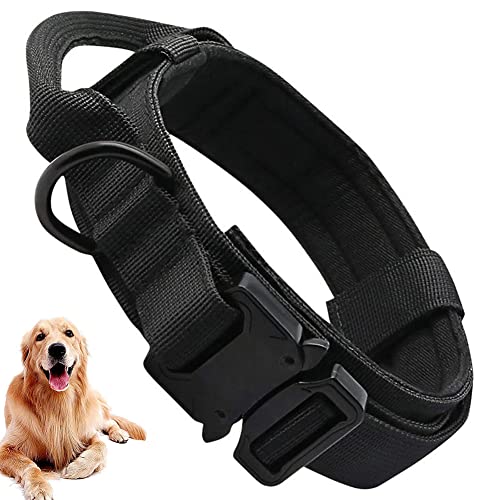 Collar Perro Ajustable, Collar de Perro con Asa de Control y Hebilla de Metal Robusta para Perros de Tamaño Mediano, Collar Perro Táctico de 3.8cm de Ancho, Collar de Entrenamiento K9 (L(42-54CM))