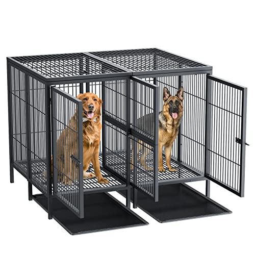 BingoPaw Jaula Perro: Jaula para Perros Mascotas XXL de Servicio Pesada 131x100x101cm Jaula Extra Grande con Divisor de Metal Extraíble Caseta Doble de Metal Resistente para 2 Perros Medianos Grandes