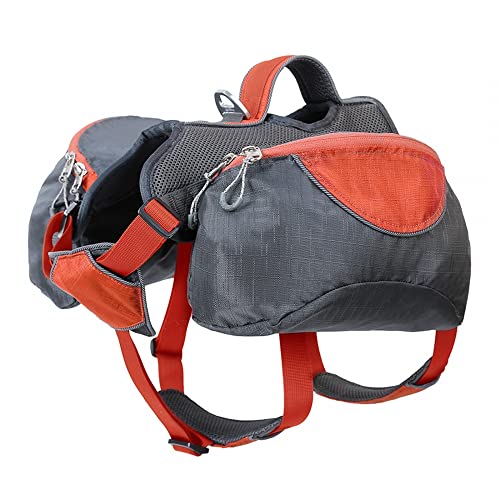 MiOYOOW Mochila para perros para camping, arnés reflectante para perros, multifuncional, transpirable, con 2 bolsillos laterales, para senderismo, camping, para perros pequeños y medianos y grandes